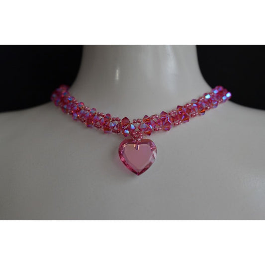 Crystal choker, chic, luxury jewelry, woman, heart, pink ab, fashion, shiny