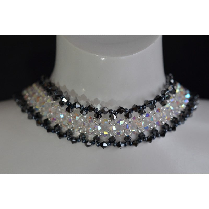 Ras de cou en cristal, extra-large, cristal ab2x, hématite 2x, bijoux femme