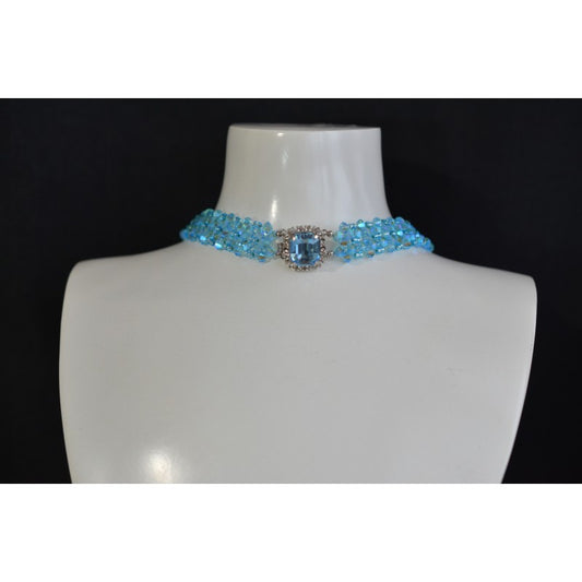 Crystal choker, woman, aquamarine ab2x, fashion jewelry, azure blue