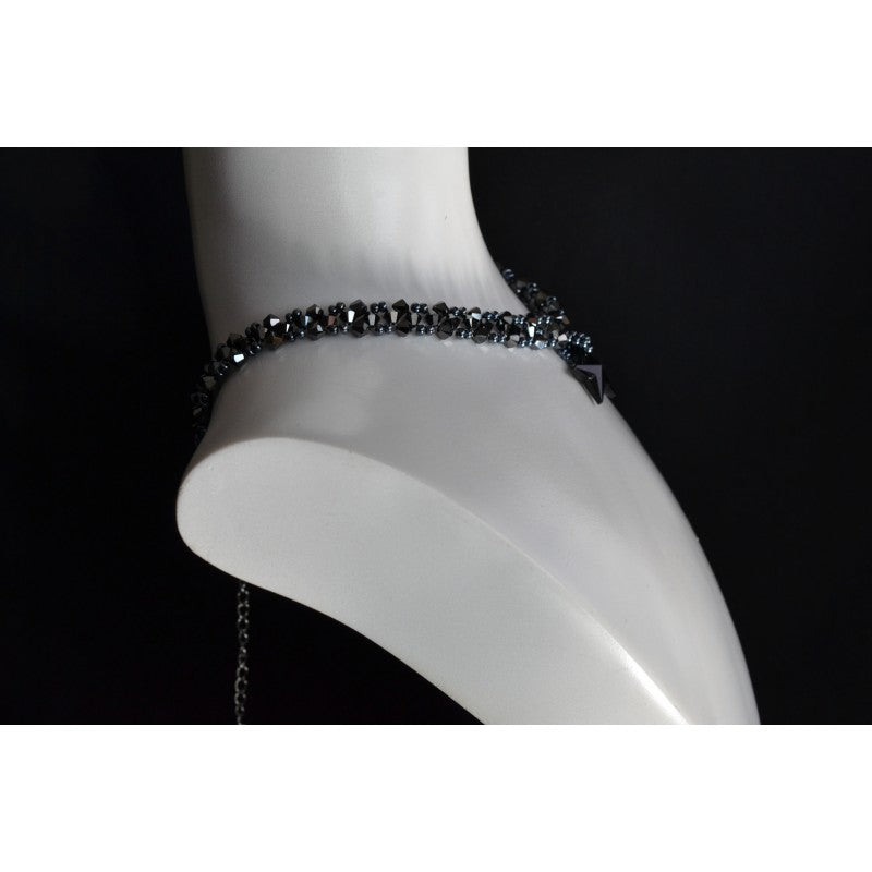 Ras de cou en cristal, femme, hématite 2x, mode, Etoile jet, bijou brillant