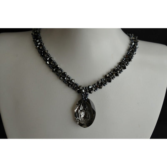 Crystal choker, Buddha crystal silver night, hematite 2x