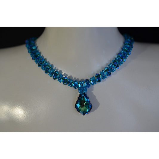 Crystal choker, Emerald ab2x, baroque drops, Bermuda blue crystal