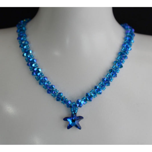 Crystal choker, Starfish, crystal bermuda blue, capri blue ab2x