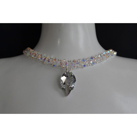 Crystal choker, ab2x crystal, leaf, comet silver