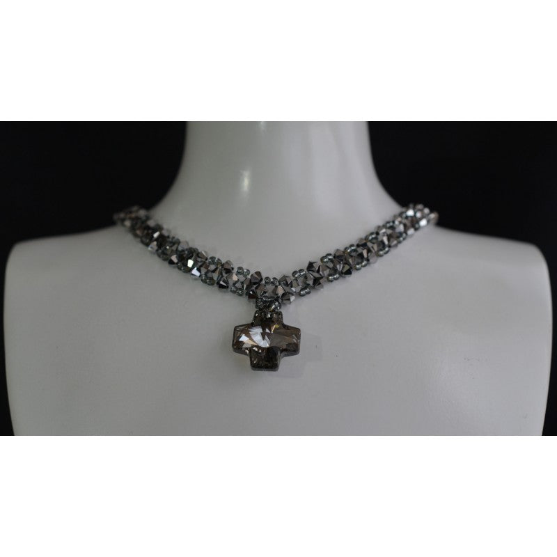 Ras du cou en cristal, croix, cristal silver night, light chrome 2x