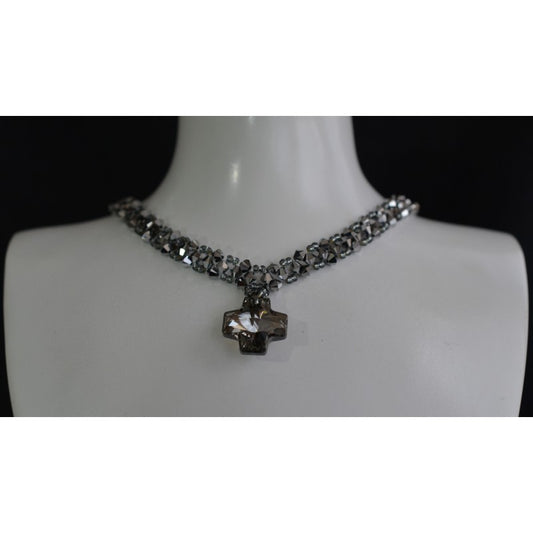 Crystal choker, cross, silver night crystal, light chrome 2x