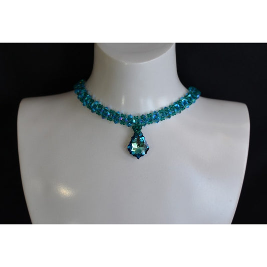 Crystal choker, woman, Emerald ab2x, baroque drop, crystal sahara fashion