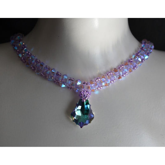 Crystal choker, woman, purple ab2x, drop, fashion, crystal light stained glass