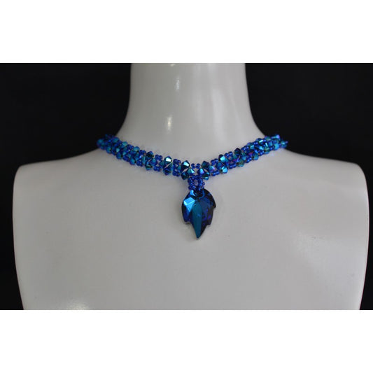 Crystal choker, leaf, Bermuda blue