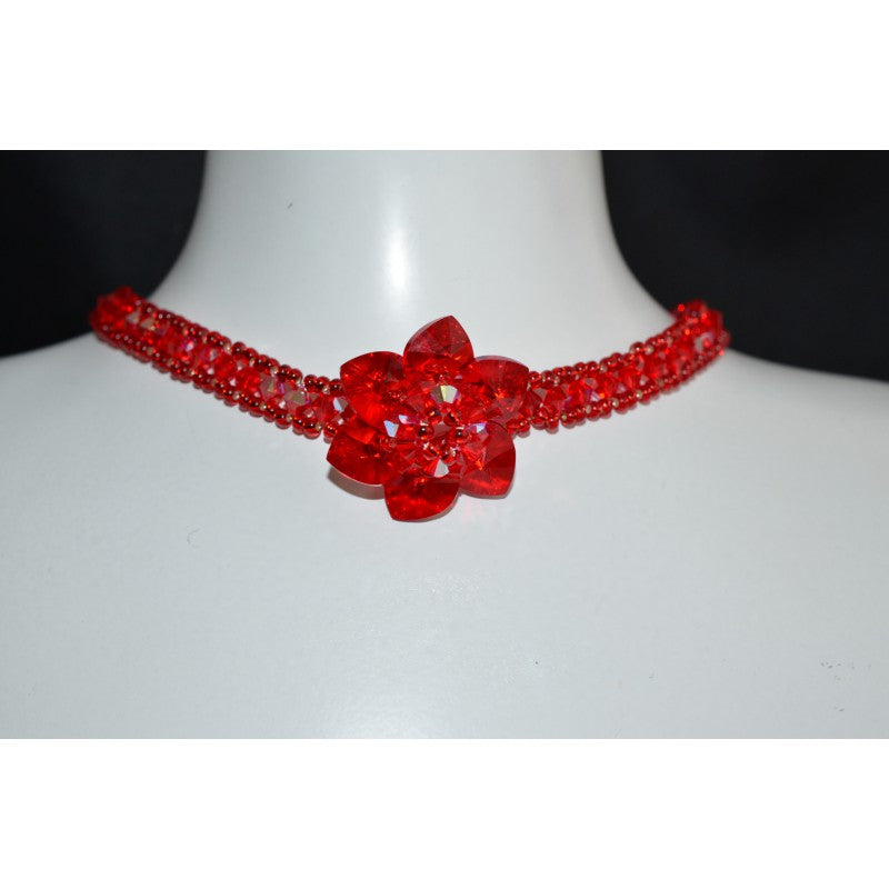 Crystal choker, light siam flower, light siam ab