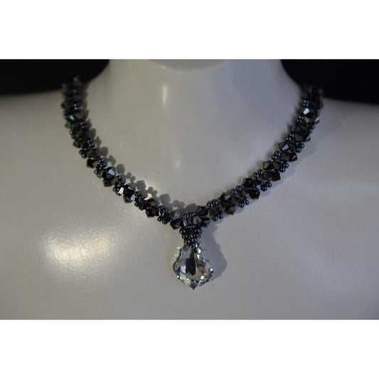 Crystal choker, hematite2x, baroque drops, light comet silver crystal