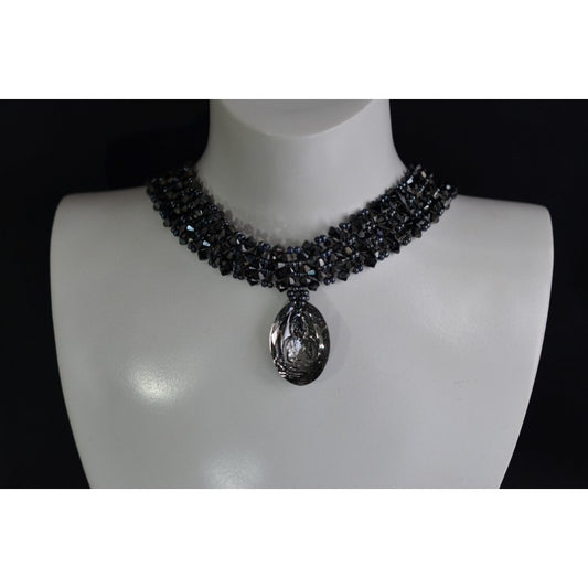 Crystal choker, 2x hematite, Buddha, crystal silver night