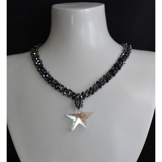 Crystal choker, hematite 2x, Star, crystal blue ab