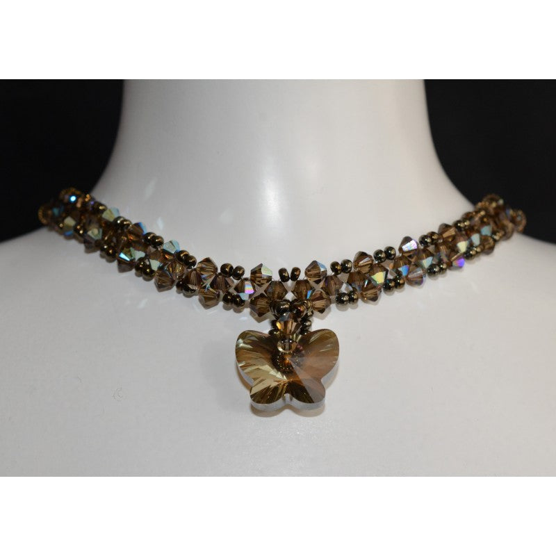 Crystal choker, butterfly, bronze shade, smoky quartz ab