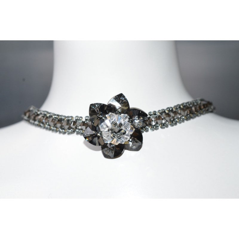 Crystal choker, flower, crystal silver, crystal moonlight