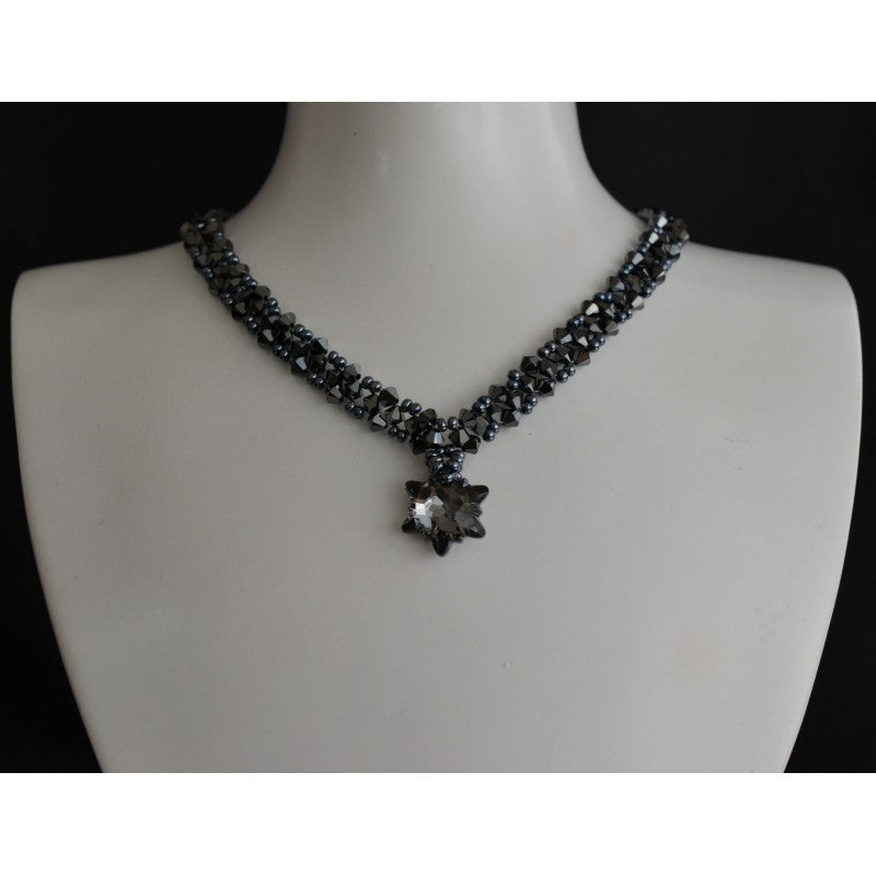 Crystal choker, hematite 2x, Edelweiss, crystal silver night