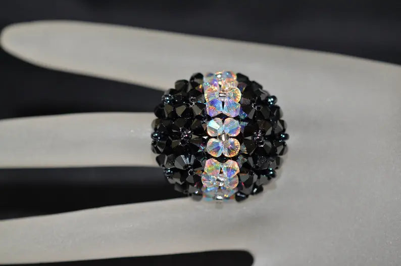 Crystal ring, hematite 2x, crystal ab2x