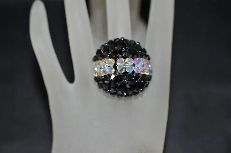 Crystal ring, hematite 2x, crystal ab2x