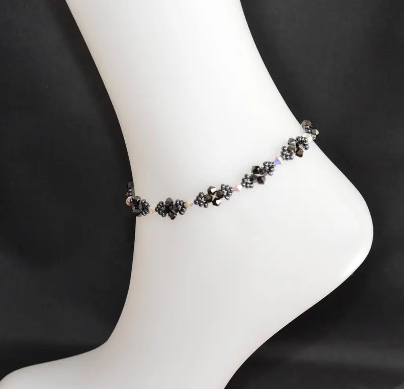 Crystal anklet, 2x hematite, ab2x crystal