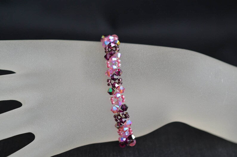 Bracelet cristal, fuschia ab, rose ab2x