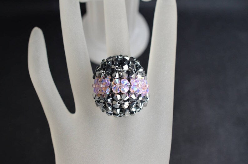 Crystal ring, crystal light chrome 2x, rosaline