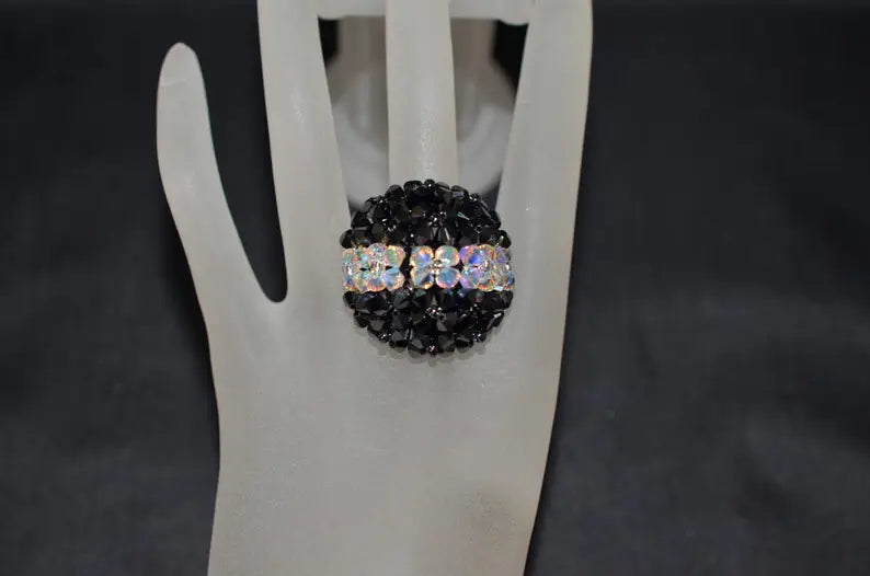 Crystal ring, hematite 2x, crystal ab2x