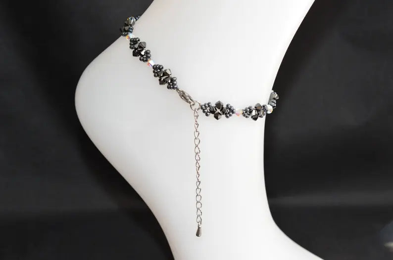 Crystal anklet, 2x hematite, ab2x crystal