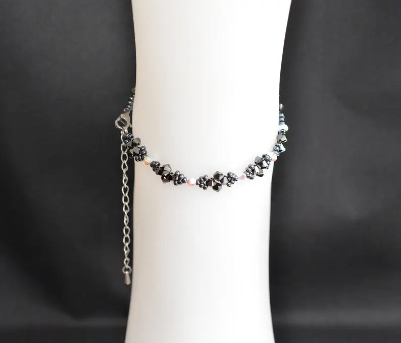 Bracelet de cheville en cristal, hématite 2x, cristal ab2x