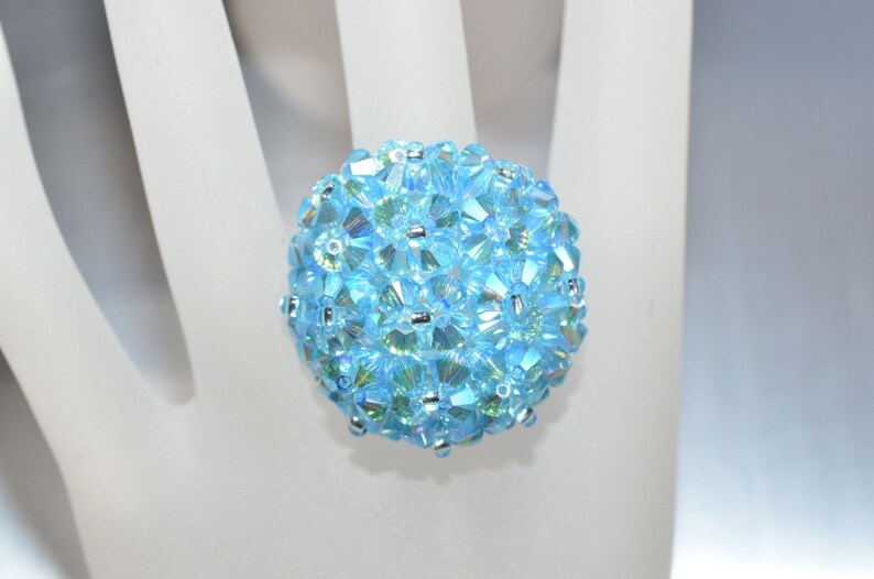 Bague en cristal, crystal, aquamarine ab2x, "Fond de mer"