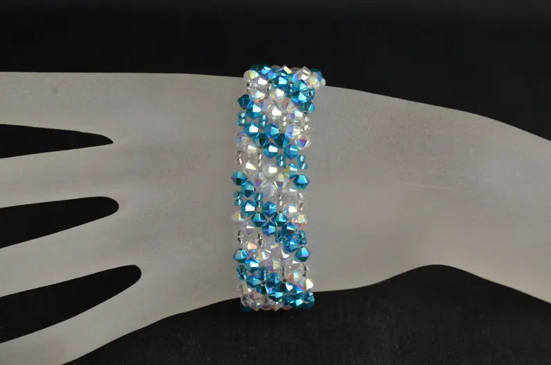 Crystal bracelet, turquoise ab2x, crystal ab2x, rhinestone clasp