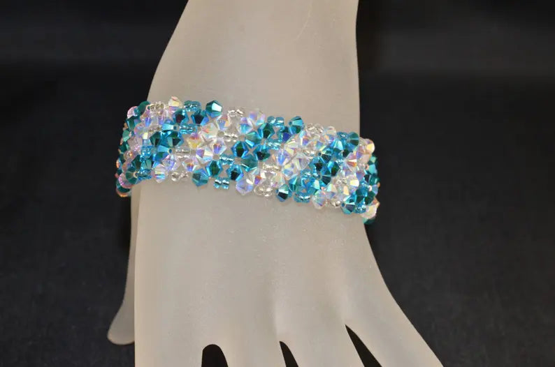 Crystal bracelet, turquoise ab2x, crystal ab2x, rhinestone clasp