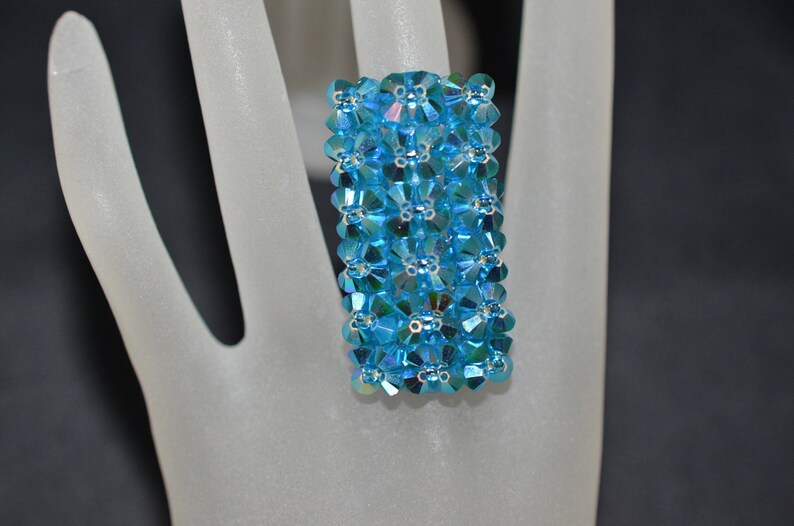 Crystal ring, women's jewelry, long ring, aquamarine ring ab2x, fashion