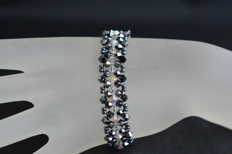 Bracelet cristal, hématite 2x, cristal ab2x