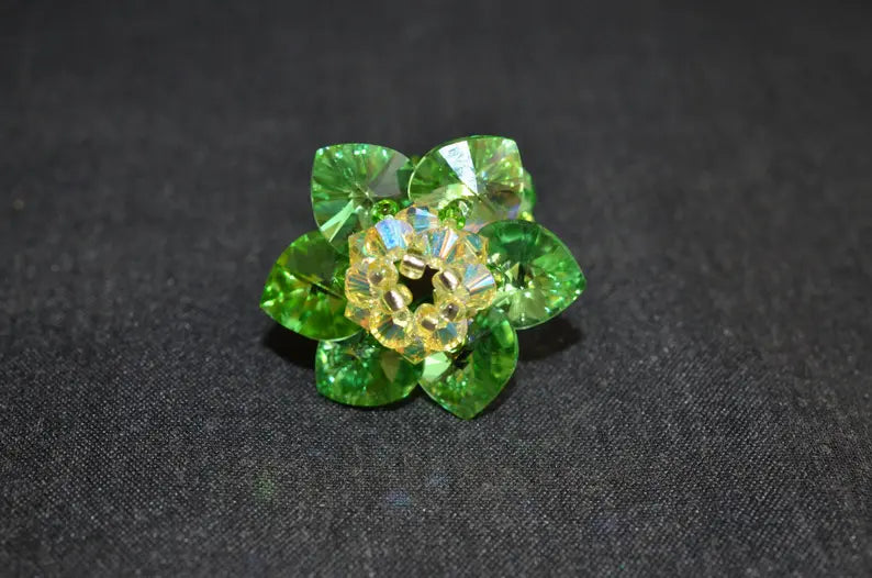 Bague en cristal, fleur, péridot, jonquille ab2x