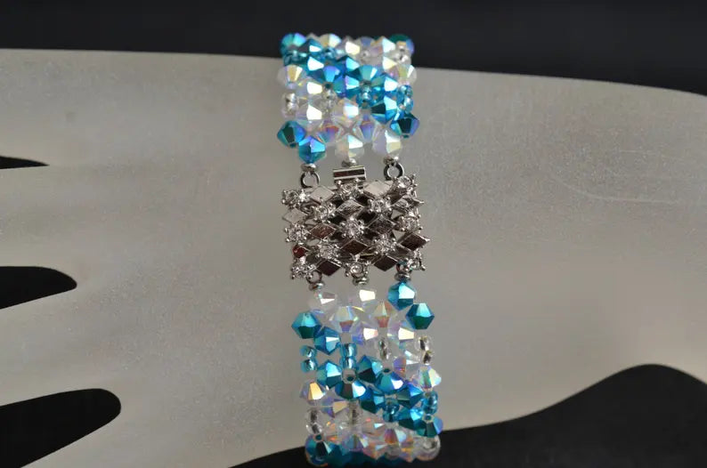 Crystal bracelet, turquoise ab2x, crystal ab2x, rhinestone clasp