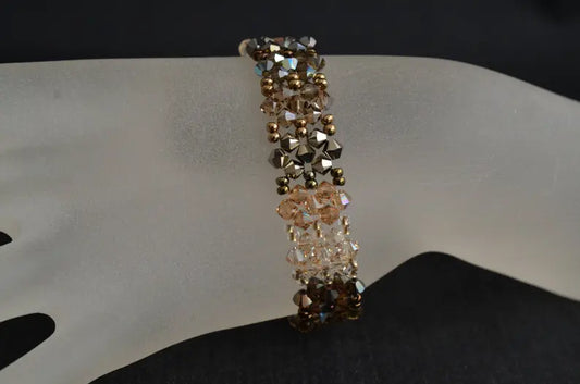 Crystal cuff bracelet, brown, brown, beige