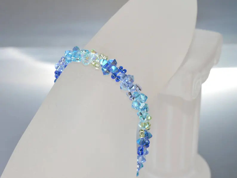 Bracelet en cristal, fin dégradé de bleu