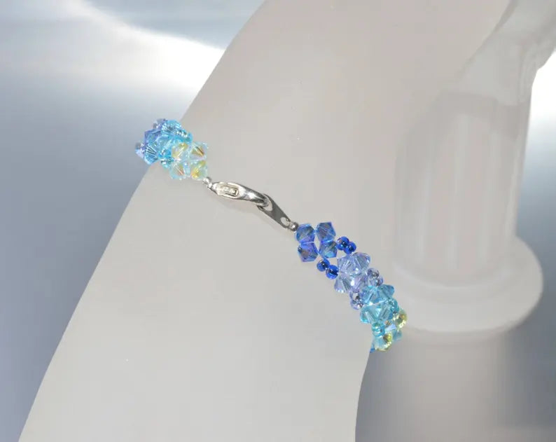 Bracelet en cristal, fin dégradé de bleu