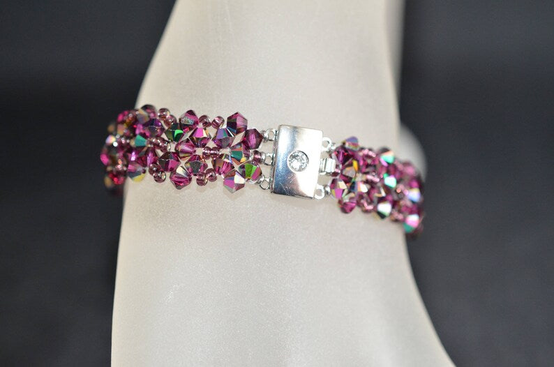 Bracelet cristal, manchette, fuschia electra