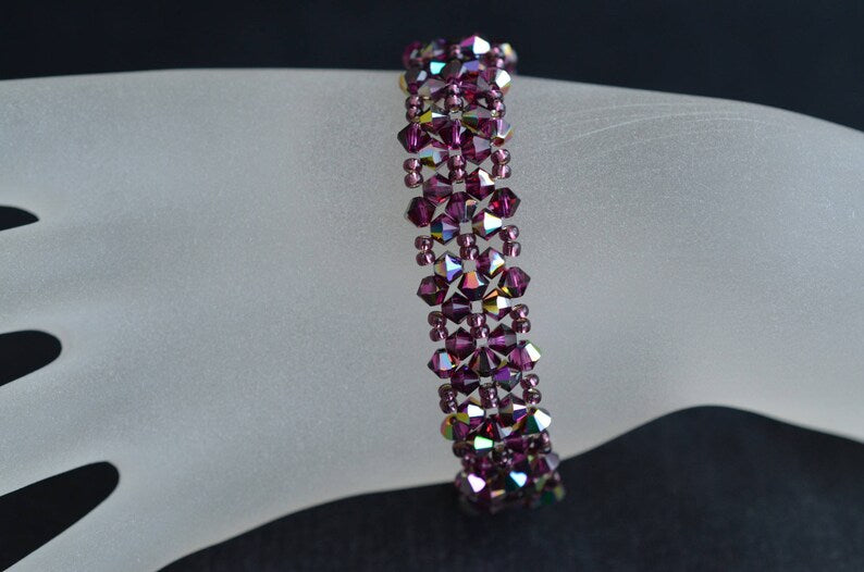 Bracelet cristal, manchette, fuschia electra