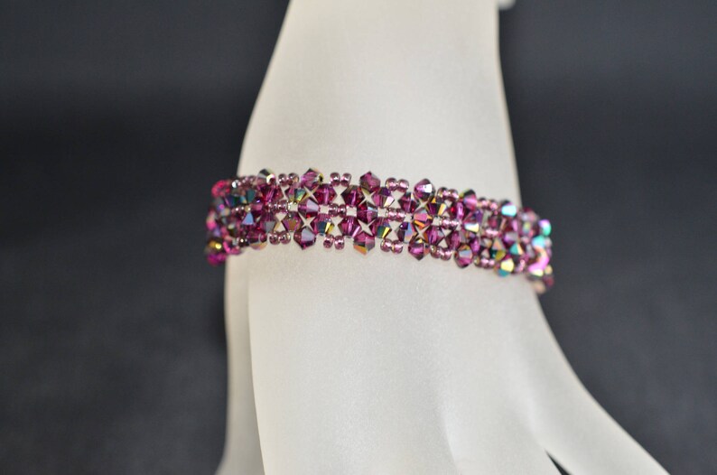 Bracelet cristal, manchette, fuschia electra