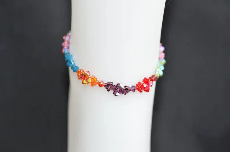 Bracelet de cheville en cristal, multicolore, arc-en-ciel