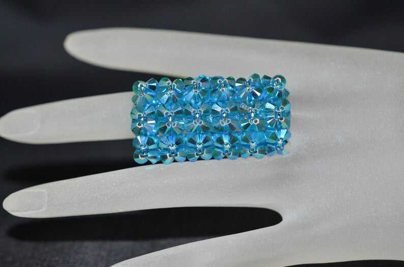 Crystal ring, women's jewelry, long ring, aquamarine ring ab2x, fashion