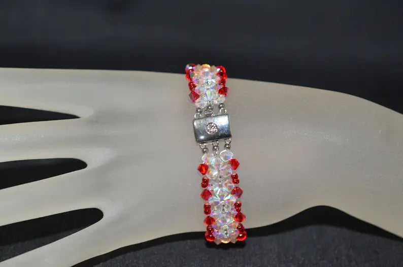 Bracelet cristal, manchette, cristal ab2x, light siam ab