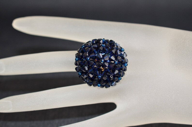 Crystal ring, dark indigo, blue