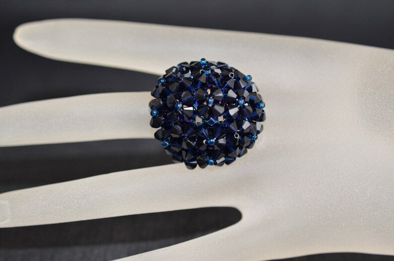 Crystal ring, dark indigo, blue