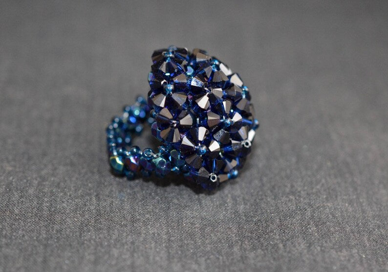 Crystal ring, dark indigo, blue