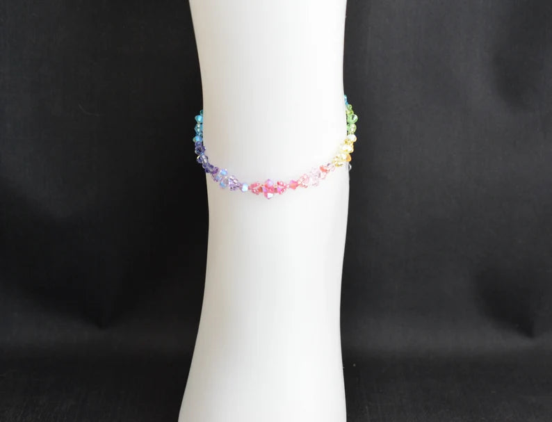 Bracelet de cheville en cristal, Arc-en-ciel, multicouleur