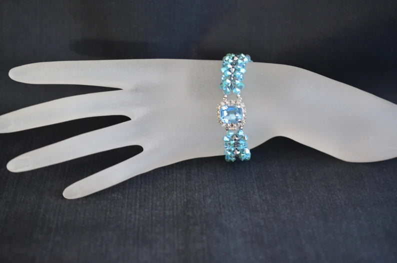 Crystal bracelet, turquoise ab2x, light chrome ab2x