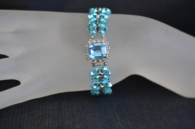 Crystal bracelet, turquoise ab2x, light chrome ab2x